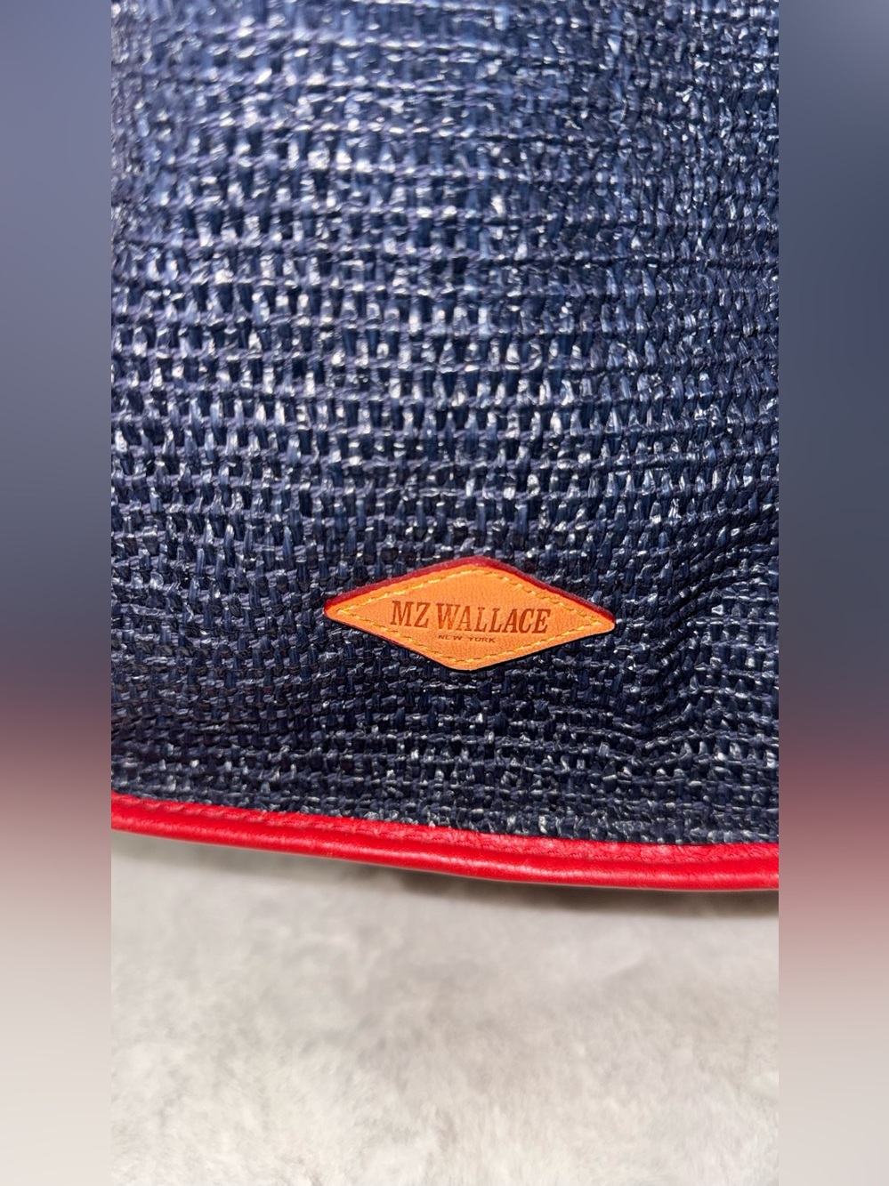 MZ Wallace Navy Straw Tote with Red Trim - Picture 9 of 10